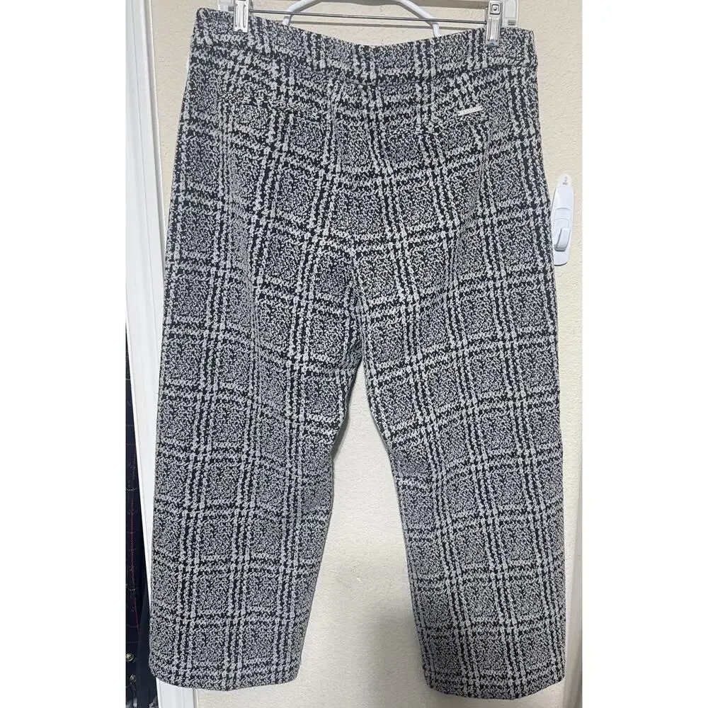 Michael Kors Womens Pants Knit Size Large Wide Leg Cropped Black Gray‎ Career
